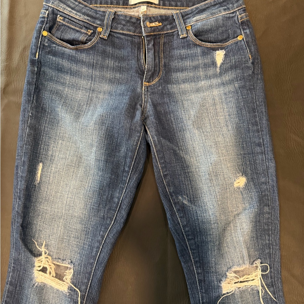 PAIGE Medium Blue Distressed Skinny Jeans